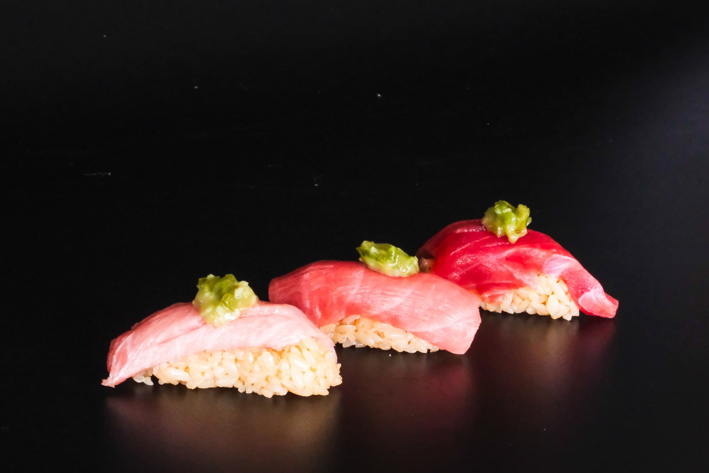 Premium tuna nigiri with fresh wasabi